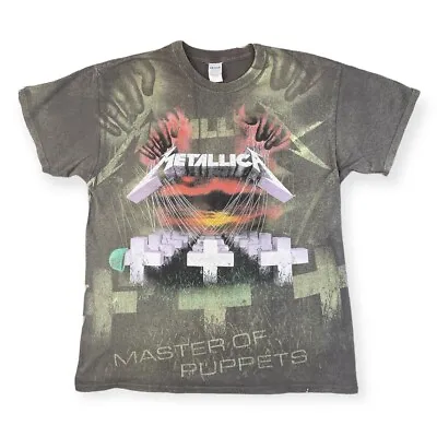 Buy Metallica T-Shirt Rare Master Of Puppets All Over Print Green Gildan Tag Mens L • 32.99£