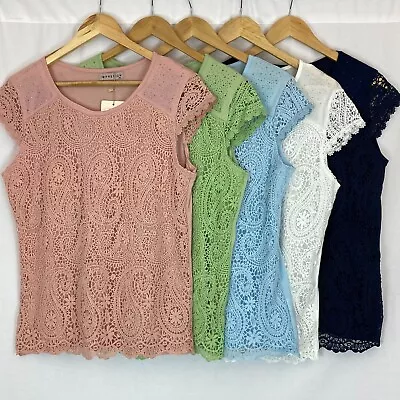 Buy Womens Lace Cotton T-Shirt Tops Ladies Sleeveless Paisley Summer Casual Blouse • 9.99£