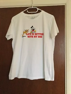 Buy TU Ladies Disney Mickey Mouse Pluto “Life Is Better With My Dog T-shirt Size 14 • 8.99£