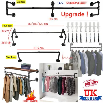 Buy UK Industrial Pipe Clothing Rack Wall Mounted Clothes Rail Hanging Display Rack • 11.89£