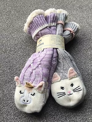 Buy Jane & Bleecker  Slipper Socks Size 2-8 UK 2pairs Unicorn & Cat • 9.50£