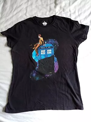 Buy DOCTOR WHO Tenth Dr (David Tennant) On TARDIS Black T-shirt Ladies L (Titan) • 2£