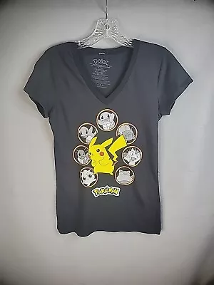 Buy Pokemon Juniors S Small V-Neck Graphic Shirt Top Black Pikachu Cartoon Casual • 14.61£