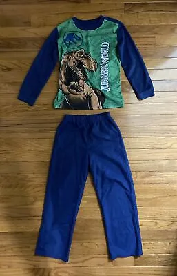 Buy Boys JURASSIC WORLD Blue Green T-Rex Dinosaur Pajamas Set Size 6/7 • 11.26£