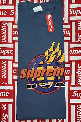 Buy Supreme Fire USA Tee FW17 Dark Slate Medium Authentic Deadstock Bogo Box Logo • 249.99£