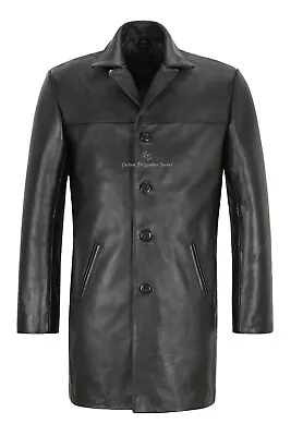 Buy REEFER Mens Leather Jacket Black Real Hide Military Style Long Blazer Coat 3476 • 109.77£