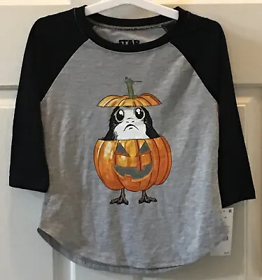 Buy Girls XS 4-5 Disney Star Wars PORG 3/4 Sleeve Halloween Pumpkin Raglan Shirt • 8£