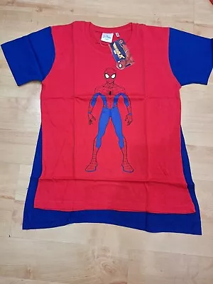 Buy Kids Marvel Spider-Man Short Sleeve T-Shirt With Removable Cape Age 09-10 New • 12.95£