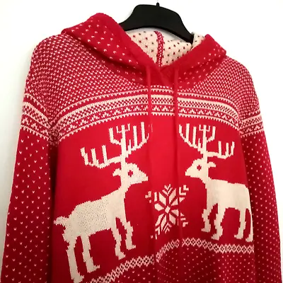 Buy V28 Christmas Hoodie Warm Sweater Reindeers Red/Cream Knit Pullover Xmas Jumper • 13.50£