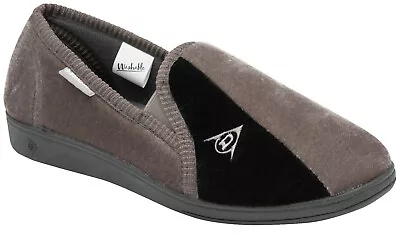 Buy Mens Dunlop Full Slippers Velour Two-Tone Twin Gusset Comfy Warm Size 6-13 UK • 13.99£