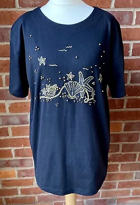 Buy Women’s Black T Shirt Size 16 Gold Bead Embellishment Quality Fabric NEW No Tag • 7£