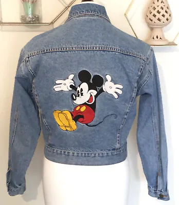 Buy Vintage 90s Disney Store Mickey Mouse Embroidered Denim Jacket Size M Peace Love • 49.99£