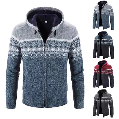 Buy Autumn Winter Mens Knitted Long Sleeve Casual Solid Zip Hoodies Coats Jackets UK • 13.09£
