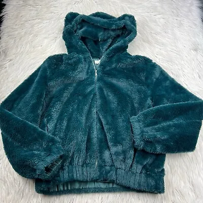 Buy Ee:some Women's M Green Faux Fur Zip Jacket With Bear Ear Hood • 38.60£