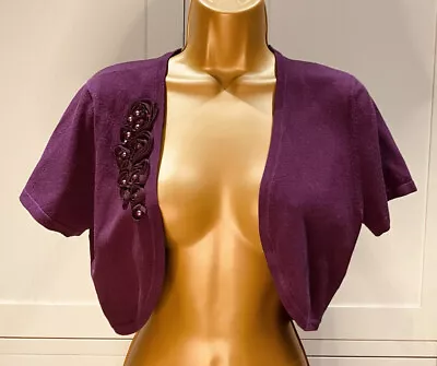 Buy Jacques Vert Small UK 10/12 Purple Pearl Embellished Short Sleeve Occasion Shrug • 25£