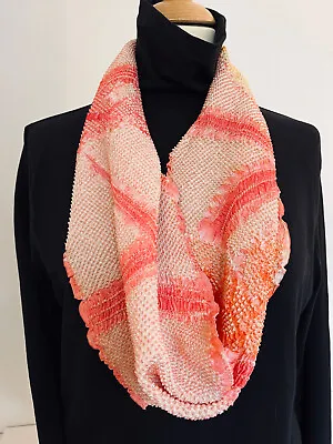 Buy S7  Silk Shibori Loop Scarf;twistr;pinks/coral;japanese Kimono Fabric;handmade • 45£