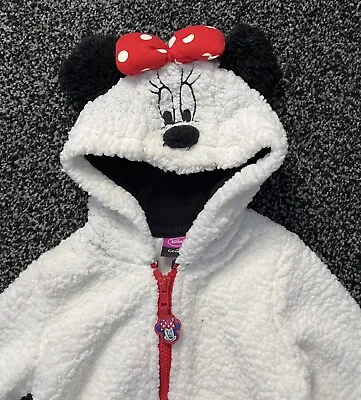 Buy Cute Baby Girls Fleece Minnie Mouse Hooded Full Zip Jacket Age 12-18 Months • 4.50£