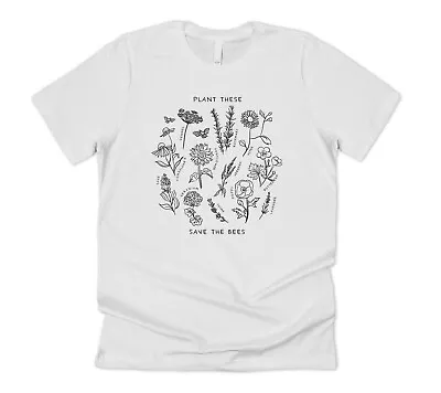 Buy Plant These Save The Bees T-shirt Cute Line Art Nature Flowers Boho Bohemian • 11.99£
