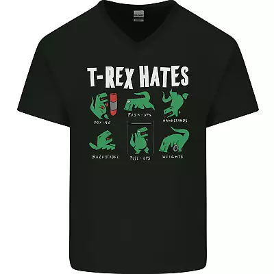 Buy T-Rex Hates Funny Dinosaurs Jurassic Gym Mens V-Neck Cotton T-Shirt • 11.99£