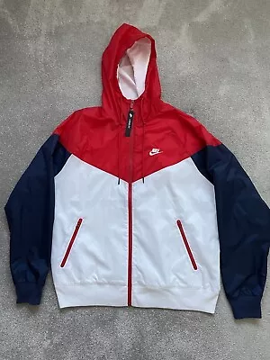 Buy Nike Windbreaker Hooded Jacket Mens M Red White Blue Retro Style GB Flag Colours • 52.99£
