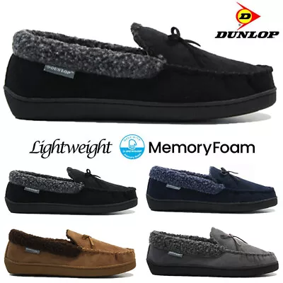Buy Mens Dunlop Memory Foam Moccasins Slippers Loafers Suede Fur Winter Shoes Size • 12.95£
