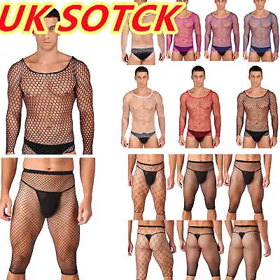 Buy UK Men Mesh See Through Fishnet T-Shirt Muscle Undershirt Top Half Pants Legging • 13.99£