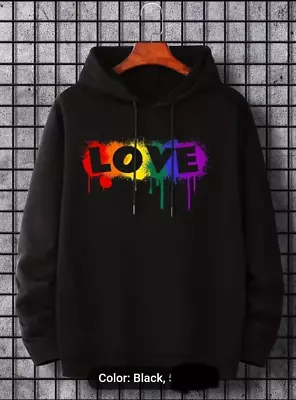 Buy Black Fleece Lined  Rainbow Love Hoodie Size XXL Unisex • 13£