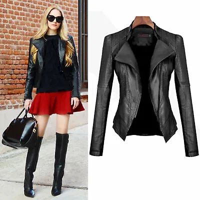 Buy Ladies Slim Biker Motorcycle Soft Genuine Leather Jacket Women Punk Coat Winter • 62.44£
