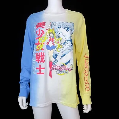 Buy Sailor Moon T-Shirt Blue Tie Dye Crystal Logo Graphic Long Sleeve Anime Medium • 24.06£