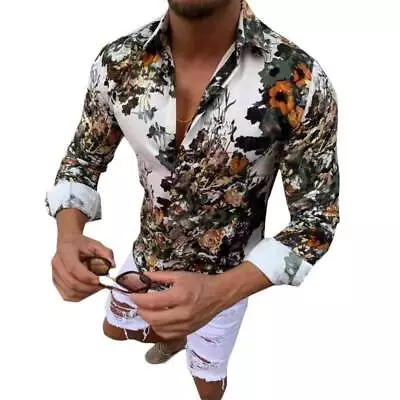 Buy Men's Floral Shirts Formal Casual Slim Fit Shirts Long Sleeve Button Down Tops • 15.95£