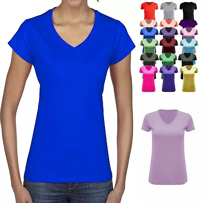 Buy Womens Ladies Casual Cap Sleeve Plain V Neck Stretchy Baggy Jersey T Shirt Top • 6.49£