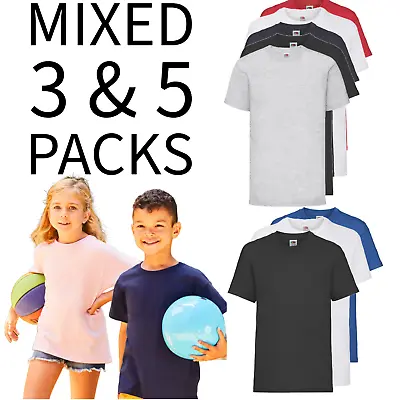 Buy Kids Fruit Of The Loom T Shirts 5  3 Pack Unisex Plain Cotton Bulk T-Shirt Mixed • 12.99£