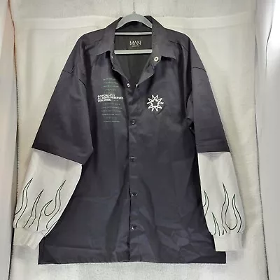 Buy Boohoo Man Denim Jacket Size Medium Black White Jumper Sleeves NU Metal Rock • 13.49£