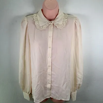 Buy La Redoute Long Sleeve Shirt With Ruffled Peter Pan Collar, Size 8, Ivory • 19.99£