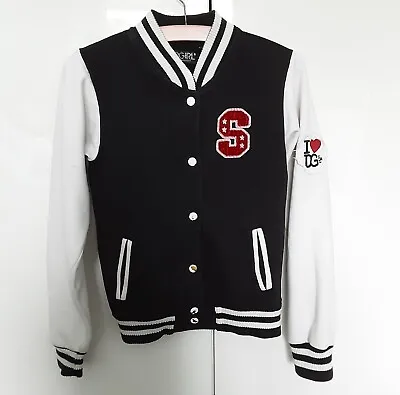 Buy Domino Girl Varsity Style Jacket Black/white With S 11-12 Years Great Condition  • 8.99£