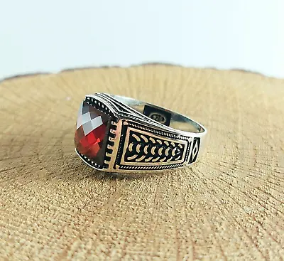 Buy 925 Sterling Silver Handmade Men's Ring With Square Shape Red Ruby Stone • 49.15£