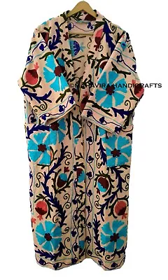 Buy 100% Cotton Winter Wear Suzani Print Beige Full-length Gypsy Kimono Boho Jacket • 79.33£
