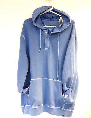 Buy Colour & Sons Blue Wash Garment Dyed Cotton Marina  Drawstring Hoody Size XL • 69.95£
