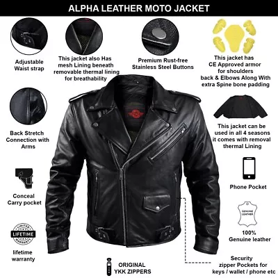 Buy Leather Armor Biker Motorcycle Jacket Men Brando CafÉ Racer Dual Sports Riding  • 99.99£