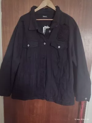 Buy Black Denim Distressed Oversized Jacket Size 24 New • 14£