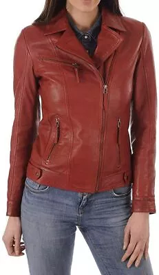 Buy Casual Look Women's Slim Fit Genuine Lambskin Biker Leather Jacket 100% Red Coat • 126.96£