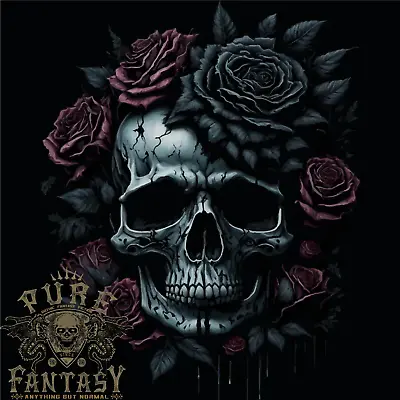 Buy A Gothic Skull With Flowers Roses Goth Mens T-Shirt 100% Cotton • 11.75£