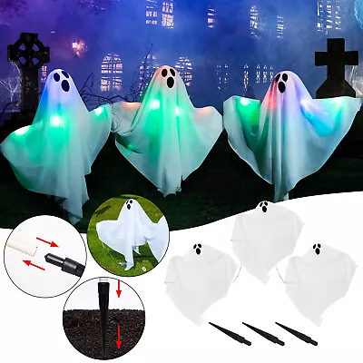 Buy 3 PACK Halloween Decorations White Ghost Yard Garden Stakes With Light Up Design • 4.19£