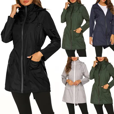 Buy Womens Long Coat Waterproof Jacket Ladies Spring Autumn Full Zip Up Hooded Coat • 15.99£