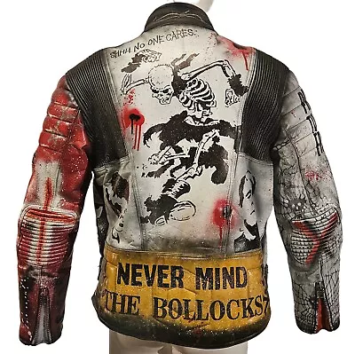 Buy Vintage Leather Spiked Hand Painted Bespoke Patches Punk Rock Jacket All Sizes • 314.30£