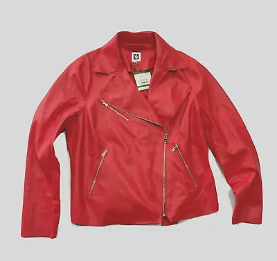 Buy Anne Klein Women's Zip Front Faux Leather Moto Jacket - Large - Poppy Red • 63.16£
