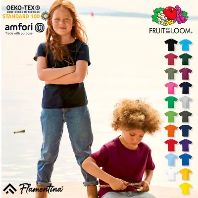 Buy Kids  Plain T-Shirt Fruit Of The Loom Original Cotton Top Boys Girls Tee 3-15 • 3.99£