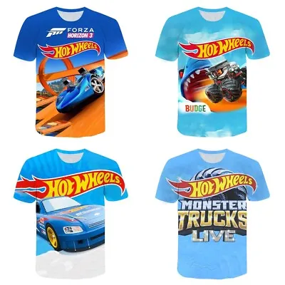 Buy 3D Kids Boys Hot Wheels T-Shirt Casual Short Sleeve Tee Pullover Top Xmas Gift • 5.99£