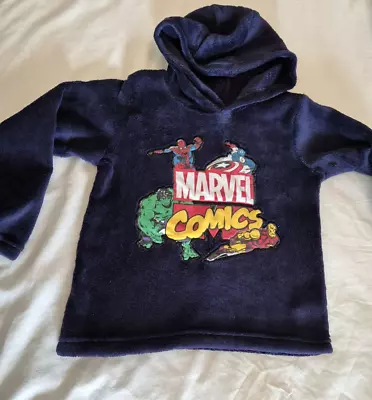 Buy Marvel Comics Soft Fluffy Kids Navy Fleece Hoodie Age 6 • 6.77£