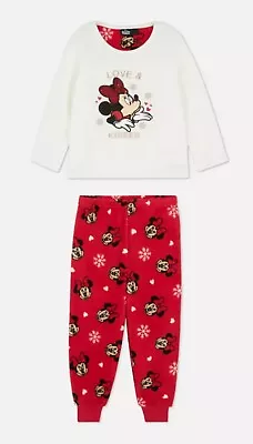Buy Disney Minnie Mouse Girls Fleece Pyjamas Top Gift Sequin Set Red Trousers Pants • 14.99£